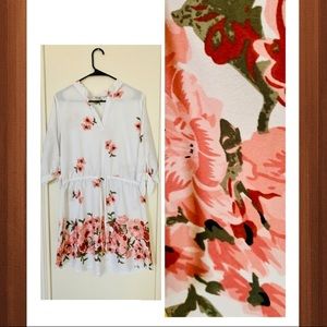 HINT OF BLUSH flower print  dress sleeves Size XL